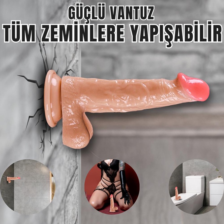 Realistik Dokuda Damarlı Vantuzlu Penis 19 CM