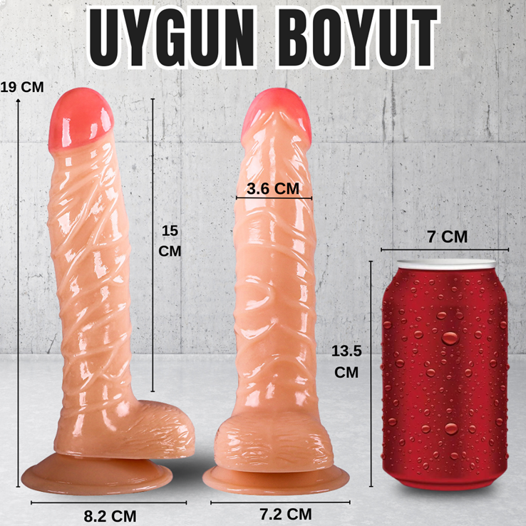 Realistik Dokuda Damarlı Vantuzlu Penis 19 CM